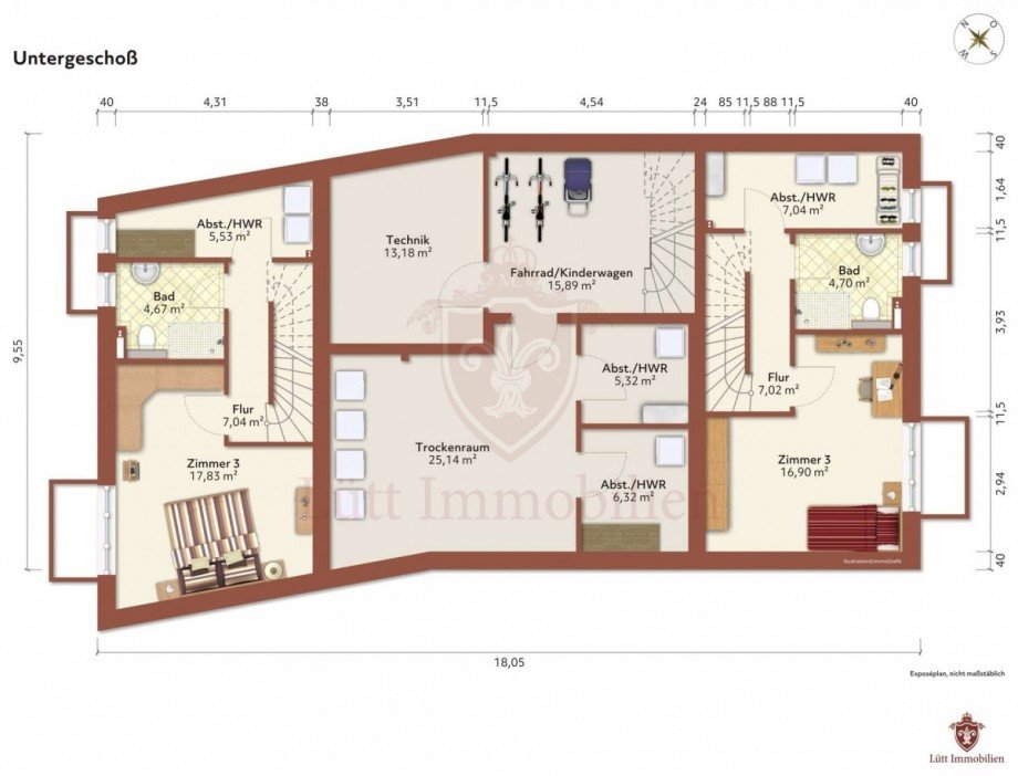 Grundriss Kellergeschoss Penthousewohnung Hamburg