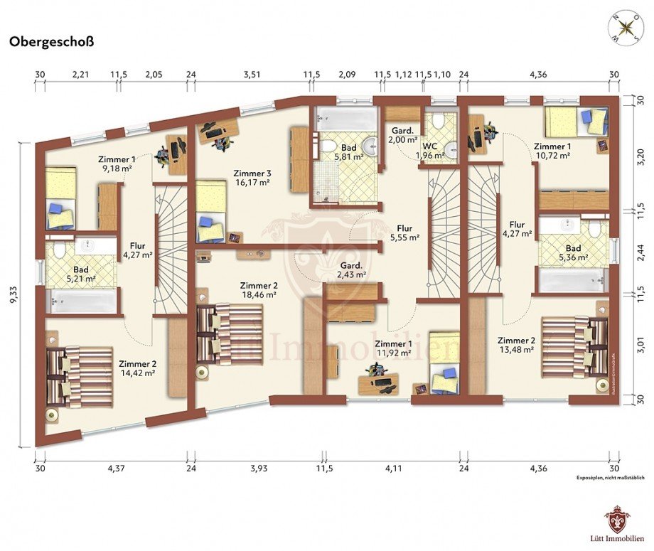 Grundriss Obergescho� links Stadthaus Hamburg