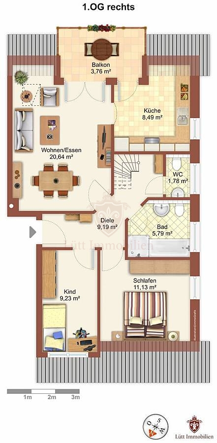 Grundriss 1.OG Maisonettewohnung Hamburg / Lokstedt