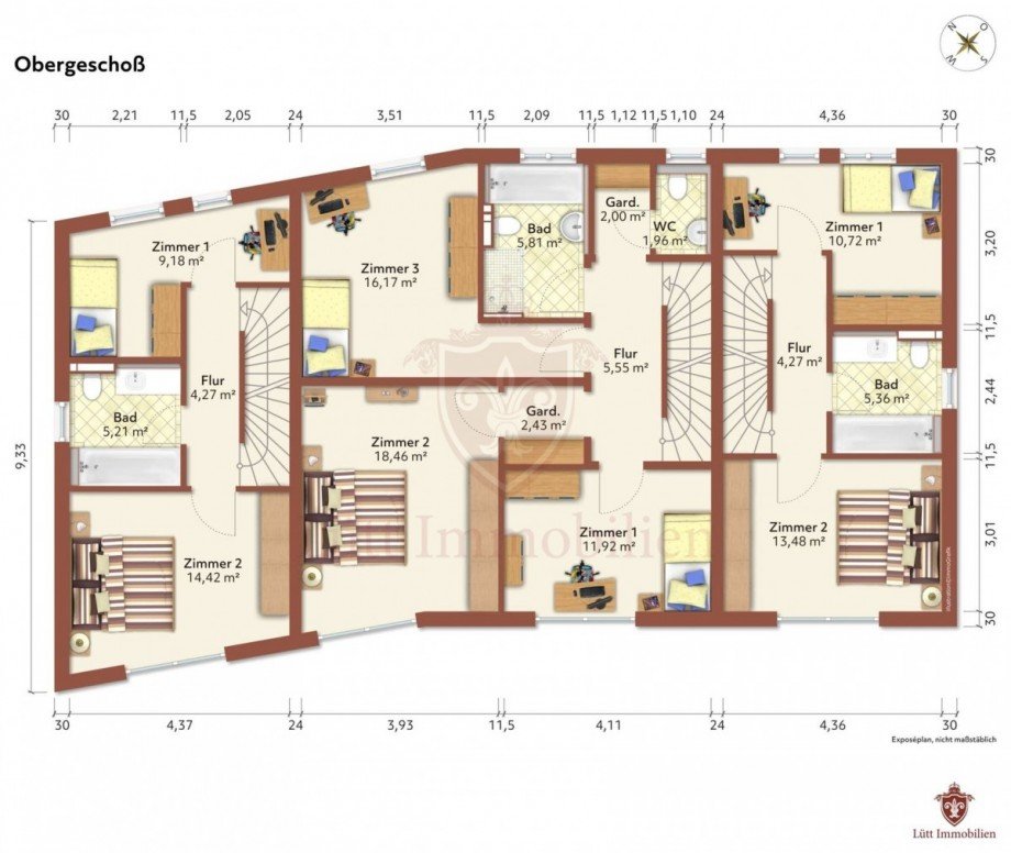 Grundriss Obergescho� mittig Penthousewohnung Hamburg